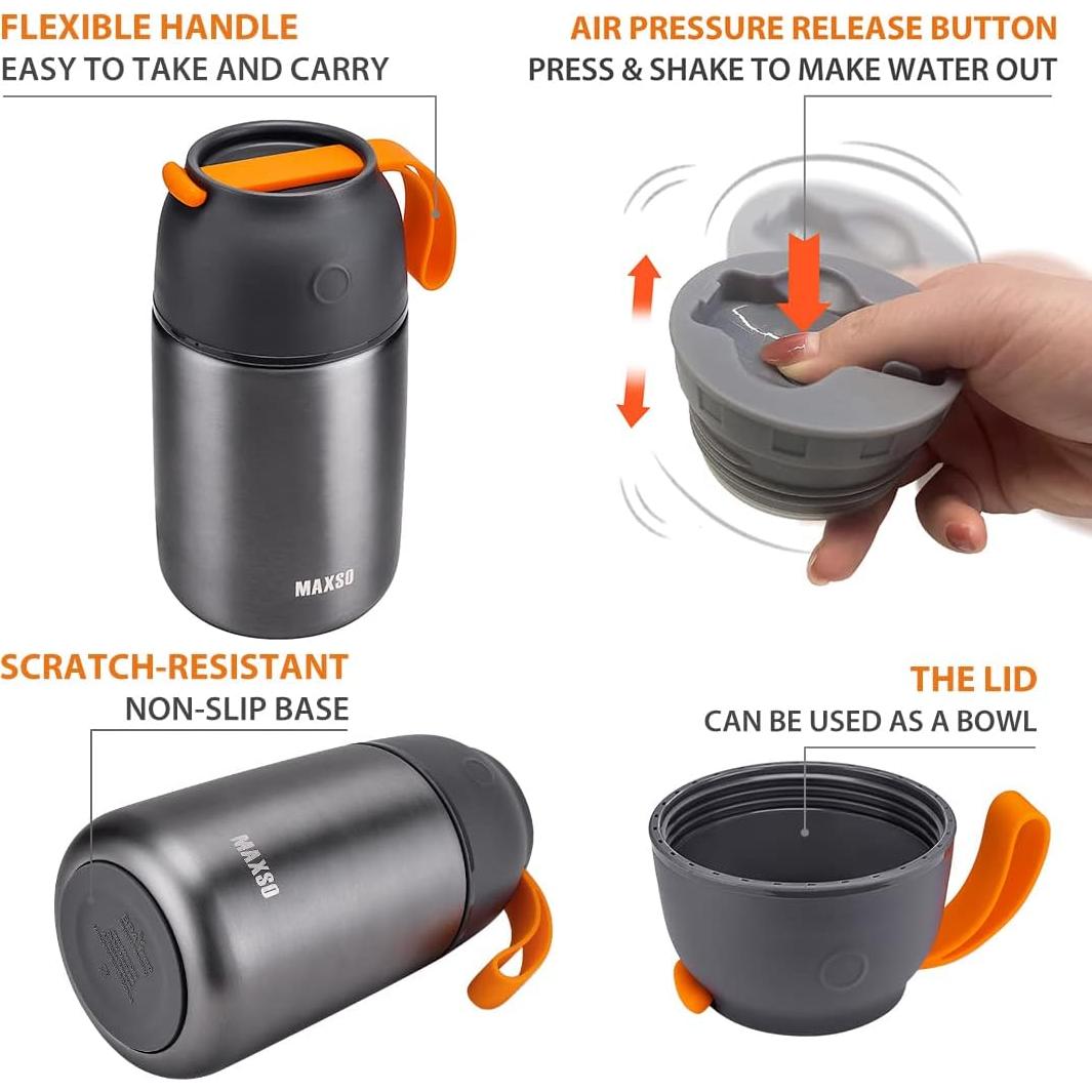 MAXSO 2 Tarros de Comida Termo Aislados 0.68L y 0.48L Gris