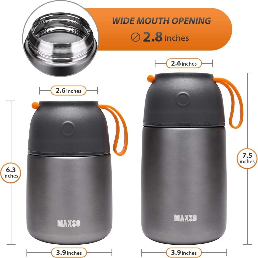 MAXSO 2 Tarros de Comida Termo Aislados 0.68L y 0.48L Gris