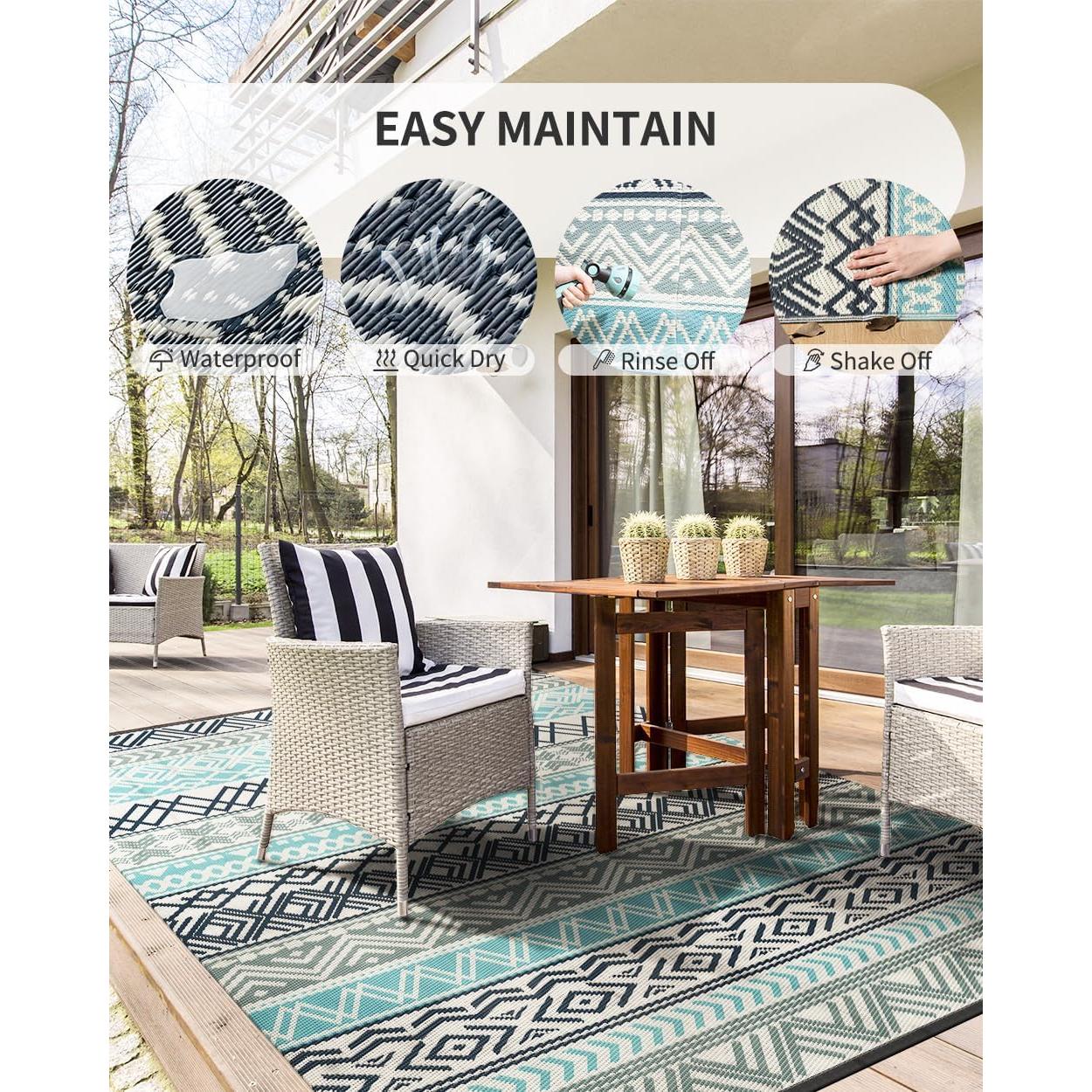 MontVoo Outdoor Rug Carpet Waterproof-Patio Rug Mat 5x8 Reversible RV Camping Rug Picnic Mat Plastic Straw Outside Rug for Balcony Porch Deck Beach-Boho Outdoor Area Rug for Patio Decor Colorful