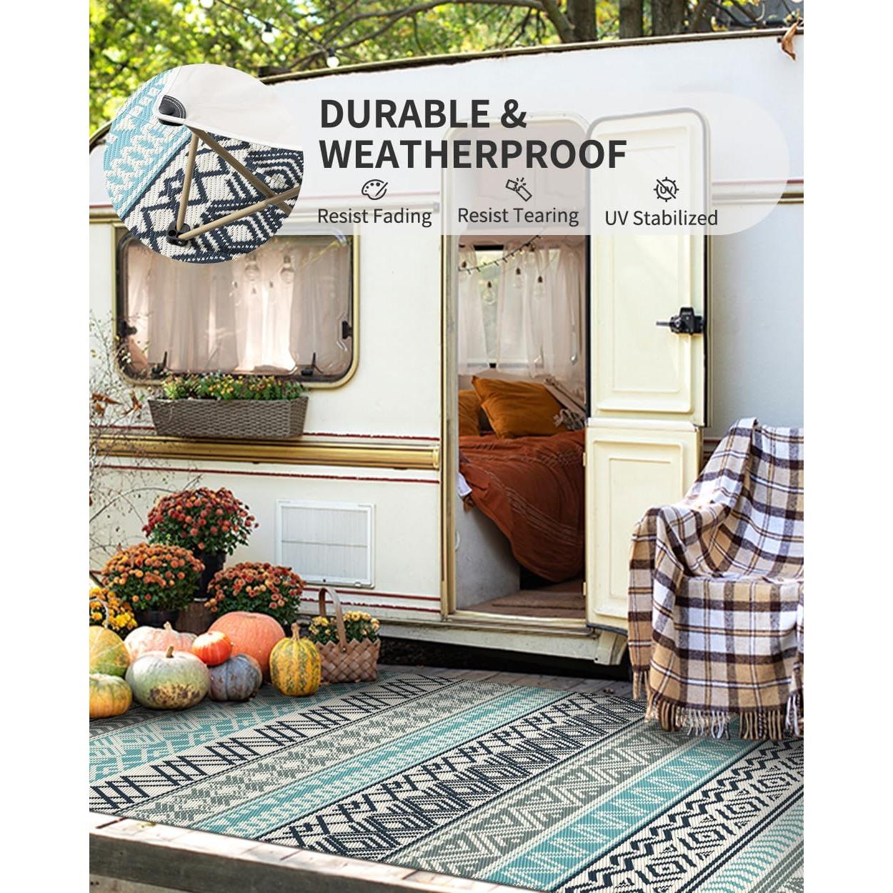 MontVoo Outdoor Rug Carpet Waterproof-Patio Rug Mat 5x8 Reversible RV Camping Rug Picnic Mat Plastic Straw Outside Rug for Balcony Porch Deck Beach-Boho Outdoor Area Rug for Patio Decor Colorful