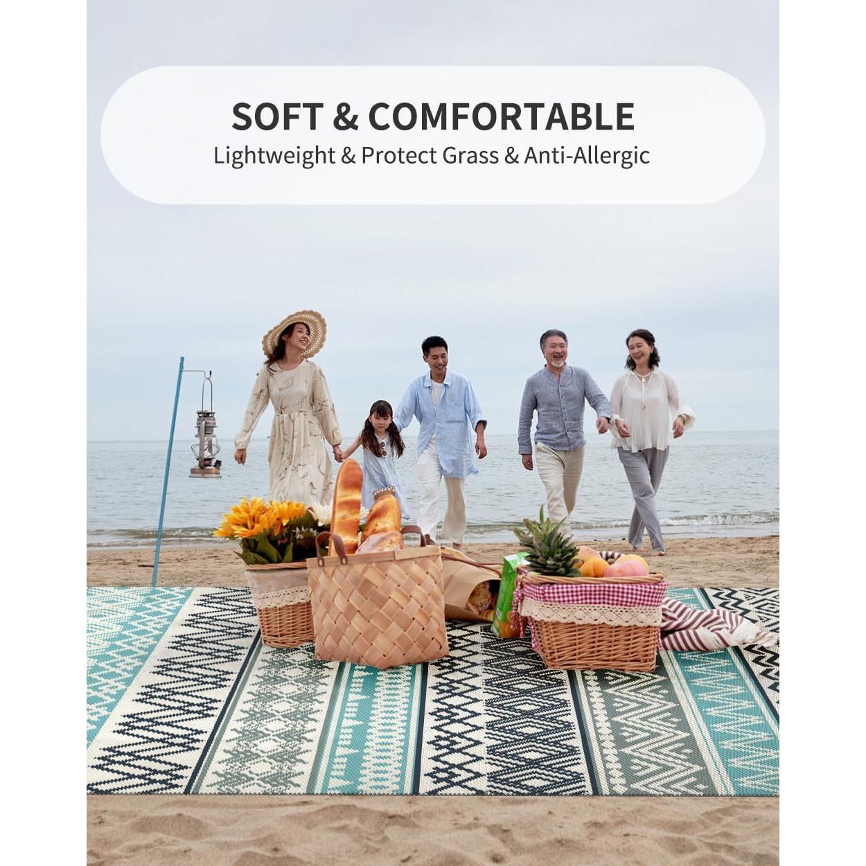 MontVoo Outdoor Rug Carpet Waterproof-Patio Rug Mat 5x8 Reversible RV Camping Rug Picnic Mat Plastic Straw Outside Rug for Balcony Porch Deck Beach-Boho Outdoor Area Rug for Patio Decor Colorful