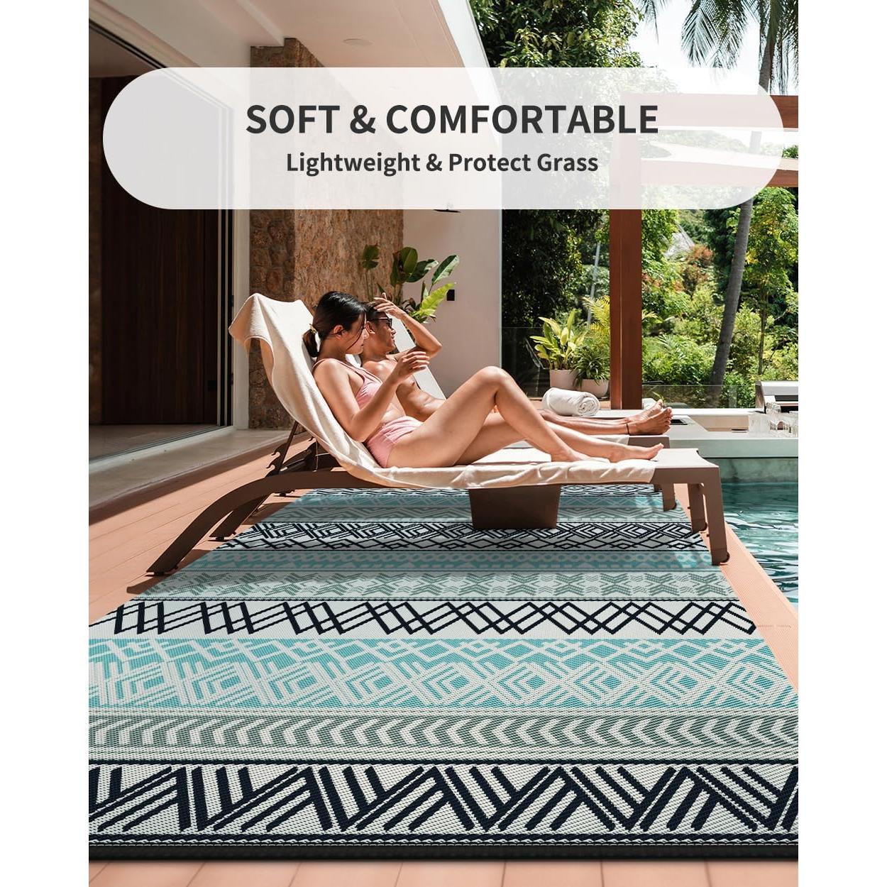 MontVoo Outdoor Rug Carpet Waterproof-Patio Rug Mat 5x8 Reversible RV Camping Rug Picnic Mat Plastic Straw Outside Rug for Balcony Porch Deck Beach-Boho Outdoor Area Rug for Patio Decor Colorful