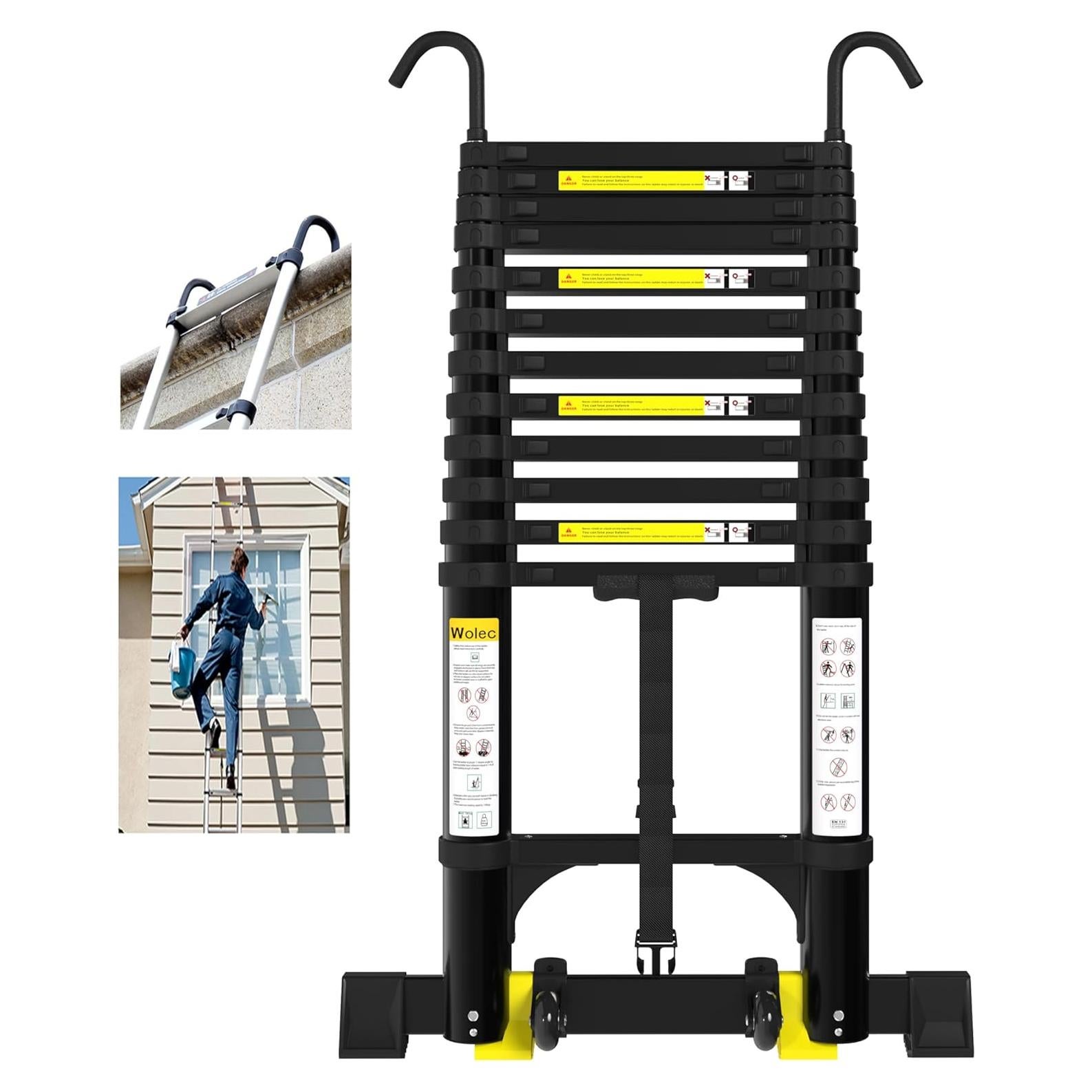 Escalera Telescópica Wolec 3.81 m Aluminio con Ruedas