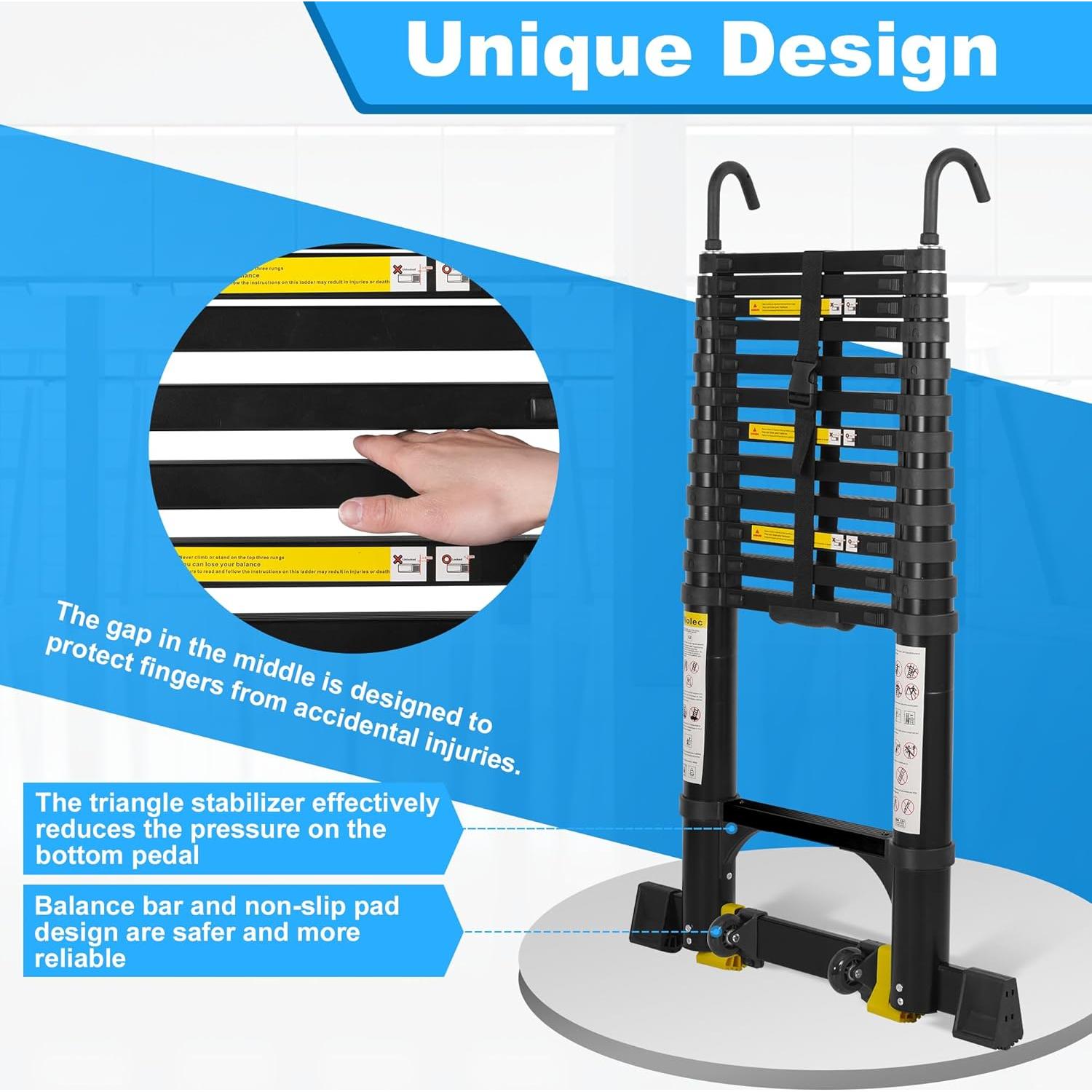 Escalera Telescópica Wolec 3.81 m Aluminio con Ruedas