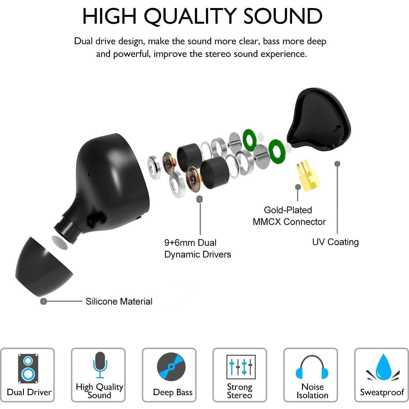 Auriculares In-Ear FAMATE A09T con Cable Desmontable y Aislamiento de Ruido