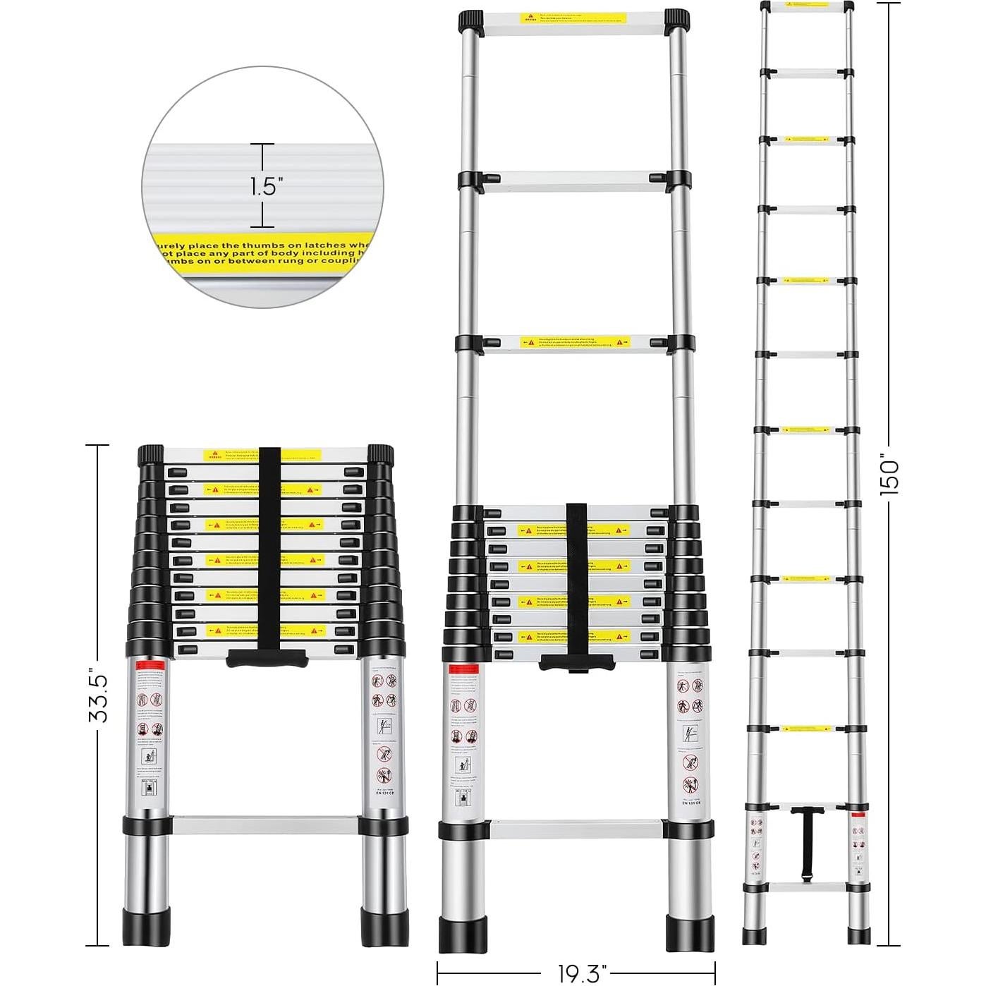 Escalera Telescópica FAHKNS 3.81m Aluminio 330kg Plegable
