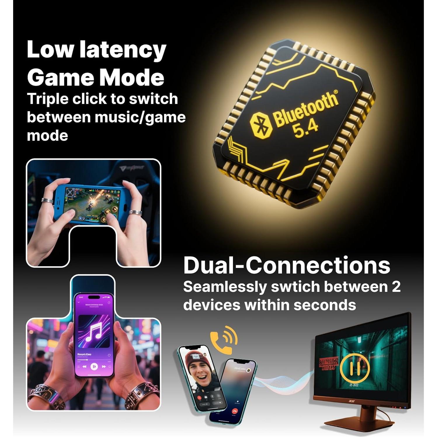 Auriculares Bluetooth Hmusic H23Pro Diadema IPX7 80h Batería