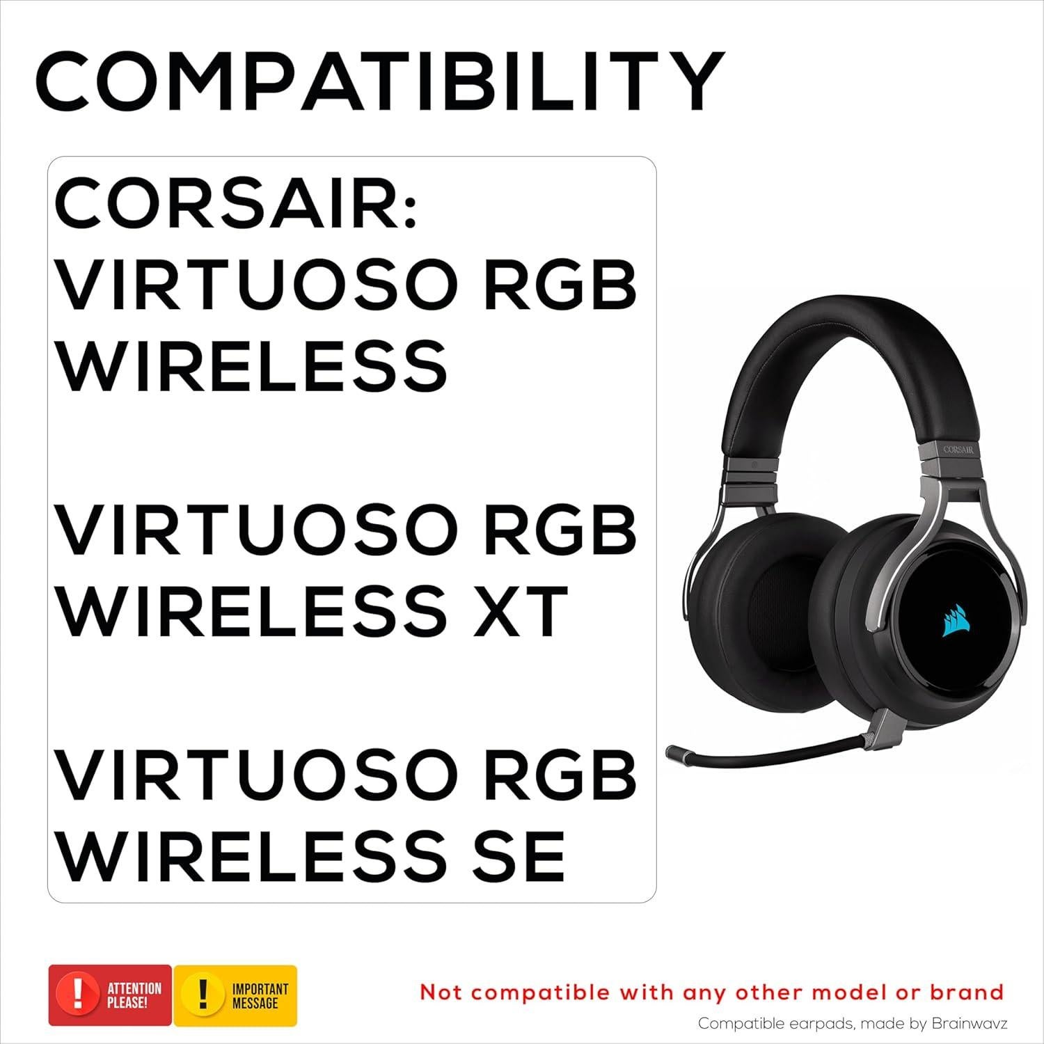 Almohadillas de Repuesto Brainwavz para Auriculares Corsair Virtuoso RGB - PU Cuero Suave