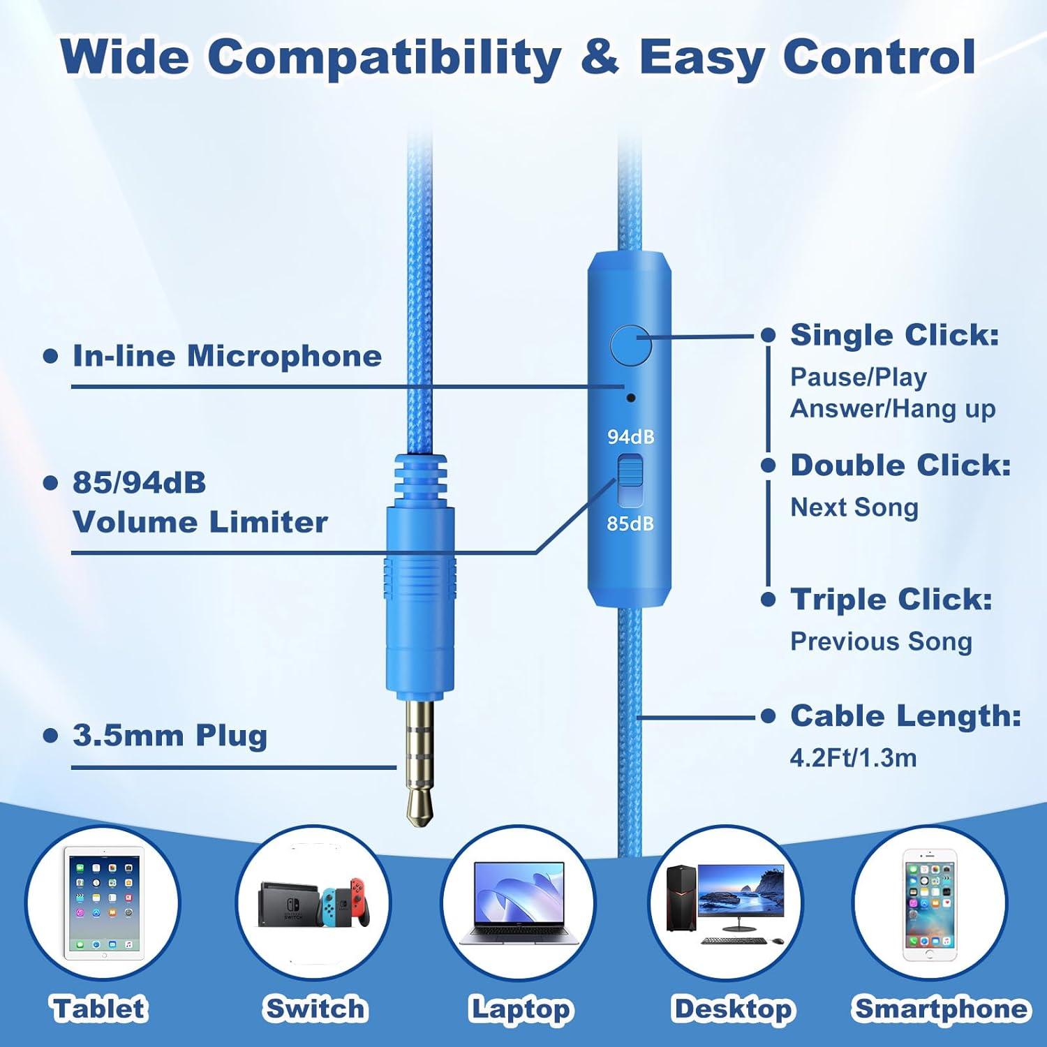 Auriculares Joysico YO1 para Niños con Micrófono Azul 85dB