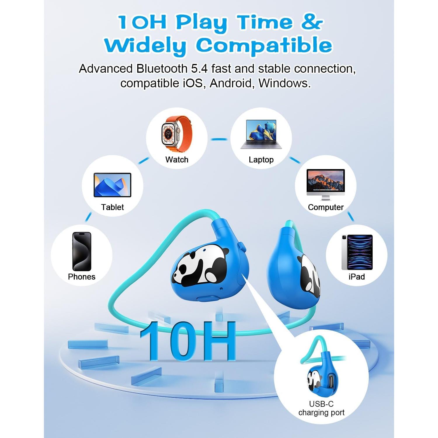 BANIGIPA Kids Headphones, Open Ear Headphones, Wireless Bluetooth 5.4 Headset w/Mic for Calling Studying Traveling, 13g Ultra-Light Comfort, 85dB Healthy Volume Control Protect Hearing, 10H Playtime