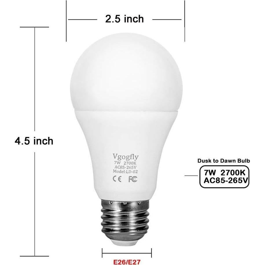 Bombilla Vgogfly Dusk a Dawn Blanca Cálida E26 1 Cuenta