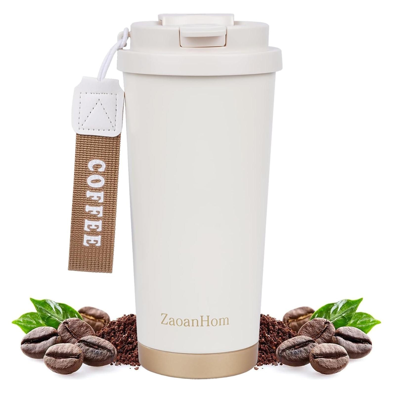 Taza de Café Aislada ZaoanHom 532 ml Blanca con Tapa a Prueba de Fugas