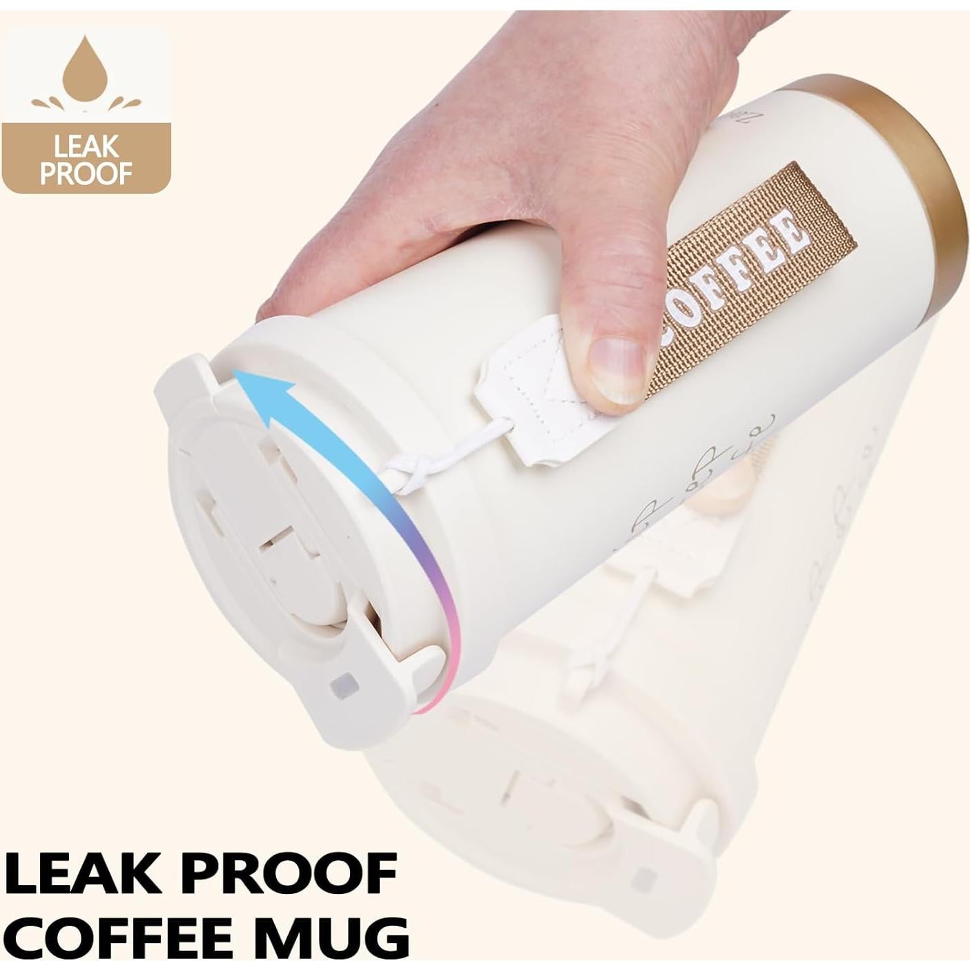 Taza de Café Aislada ZaoanHom 532 ml Blanca con Tapa a Prueba de Fugas