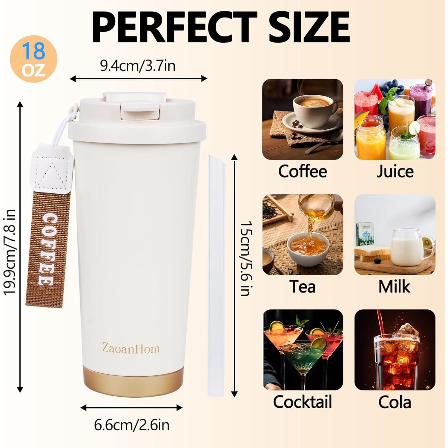 Taza de Café Aislada ZaoanHom 532 ml Blanca con Tapa a Prueba de Fugas