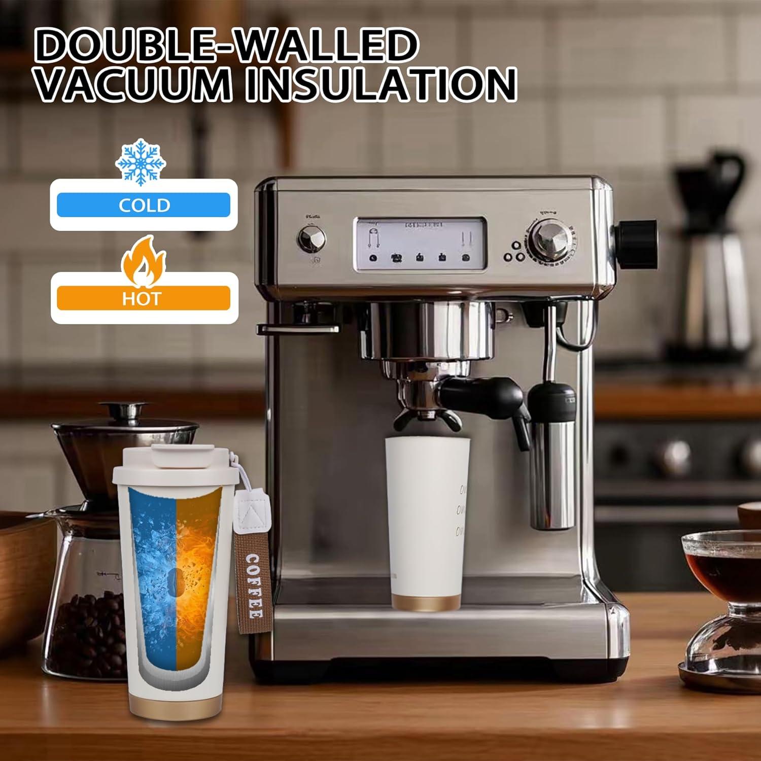 Taza de Café Aislada ZaoanHom 532 ml Blanca con Tapa a Prueba de Fugas