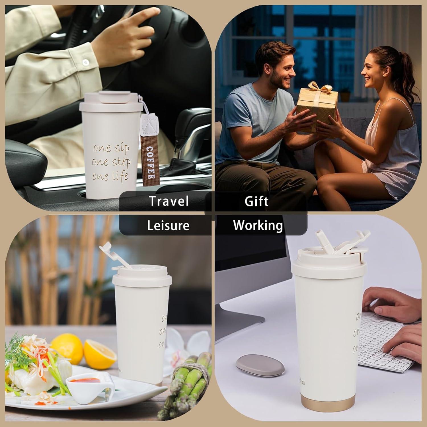 Taza de Café Aislada ZaoanHom 532 ml Blanca con Tapa a Prueba de Fugas