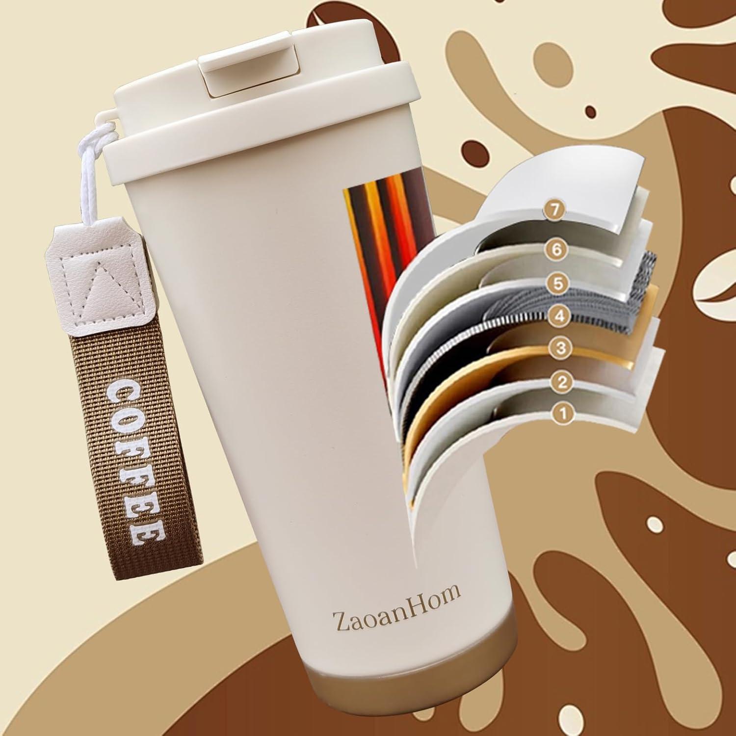 Taza de Café Aislada ZaoanHom 532 ml Blanca con Tapa a Prueba de Fugas