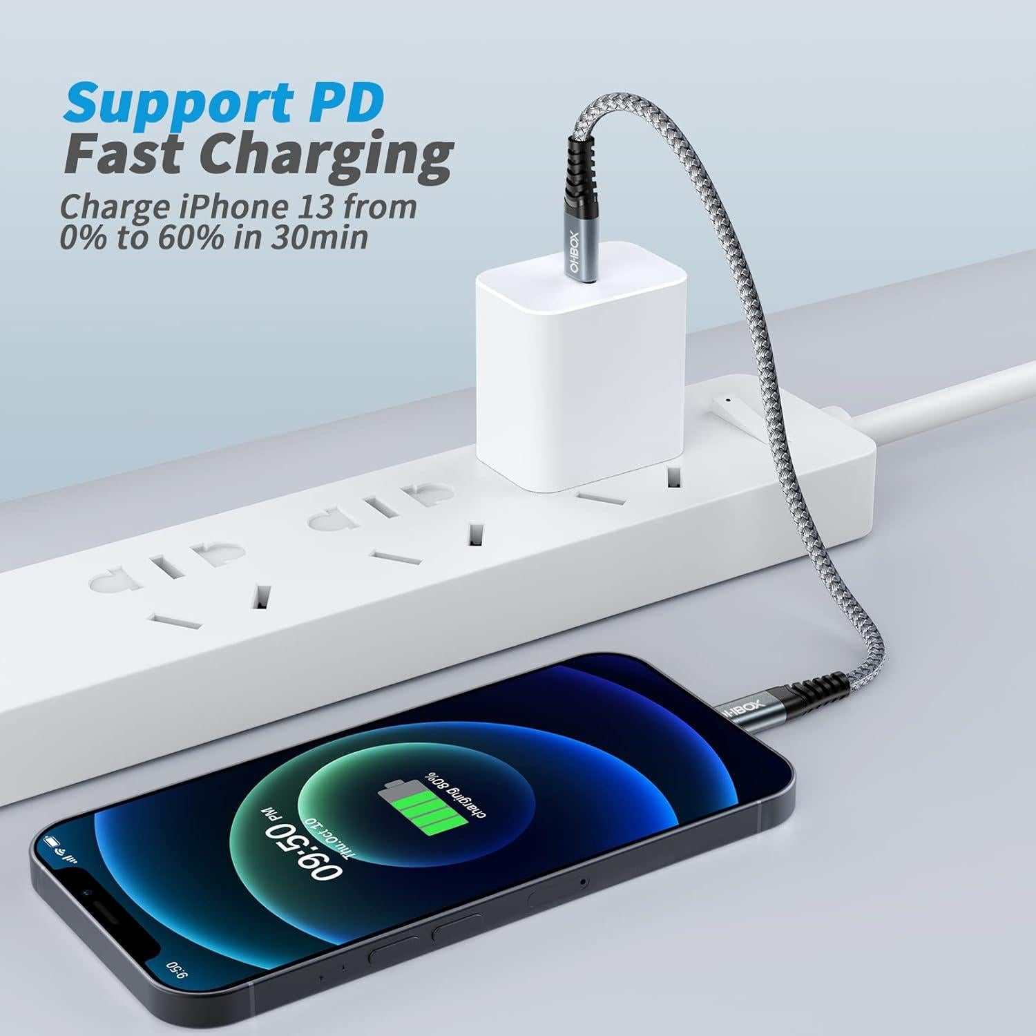 Cable USB-C a Lightning ohbox 1FT 2Pack MFi Carga Rápida