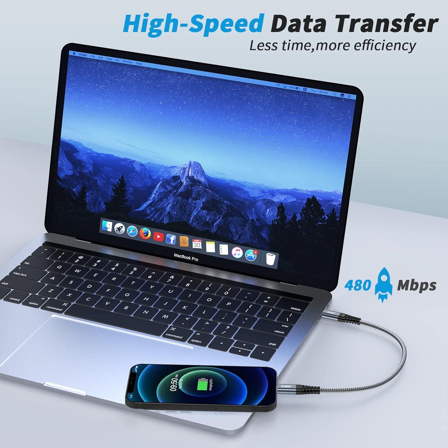 Cable USB-C a Lightning ohbox 1FT 2Pack MFi Carga Rápida