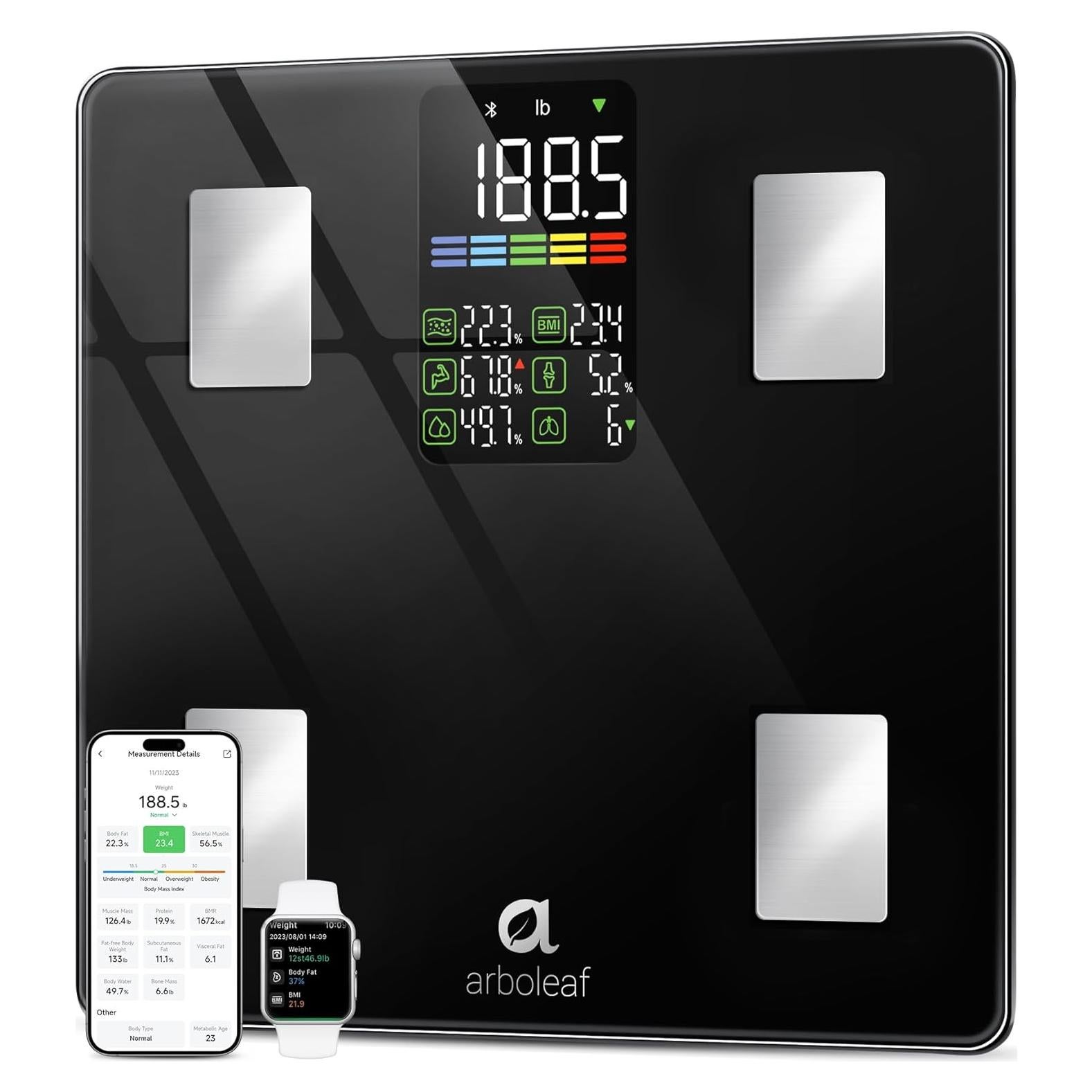 Báscula Inteligente Arboleaf CS20W con 14 Métricas, Pantalla LED