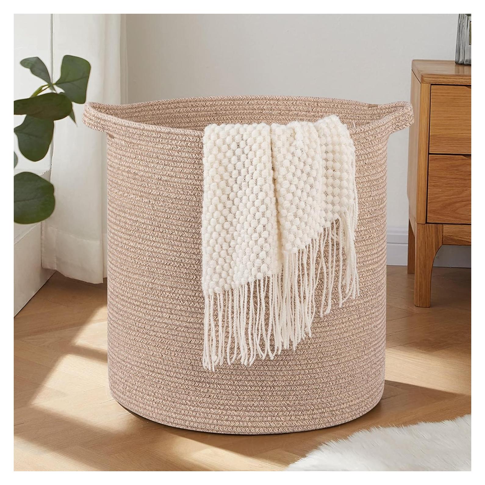 Cesta de Ropa OIAHOMY 80L Algodón Marrón Plegable 50.8x45.7cm