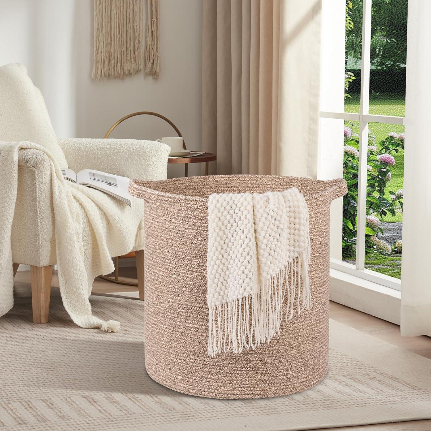 Cesta de Ropa OIAHOMY 80L Algodón Marrón Plegable 50.8x45.7cm