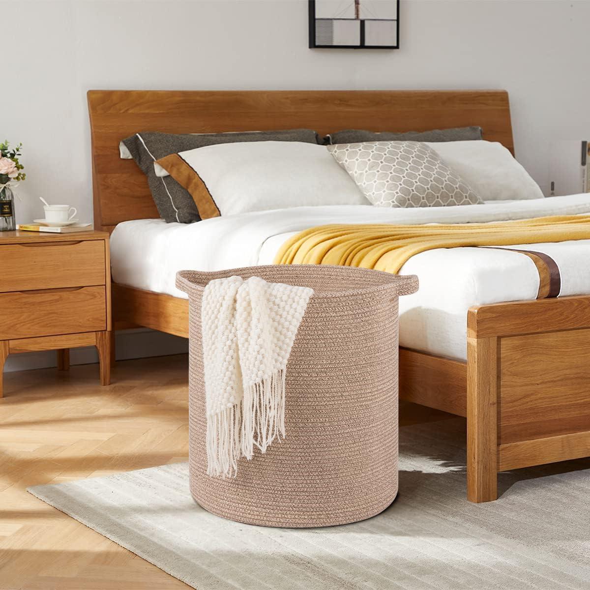 Cesta de Ropa OIAHOMY 80L Algodón Marrón Plegable 50.8x45.7cm