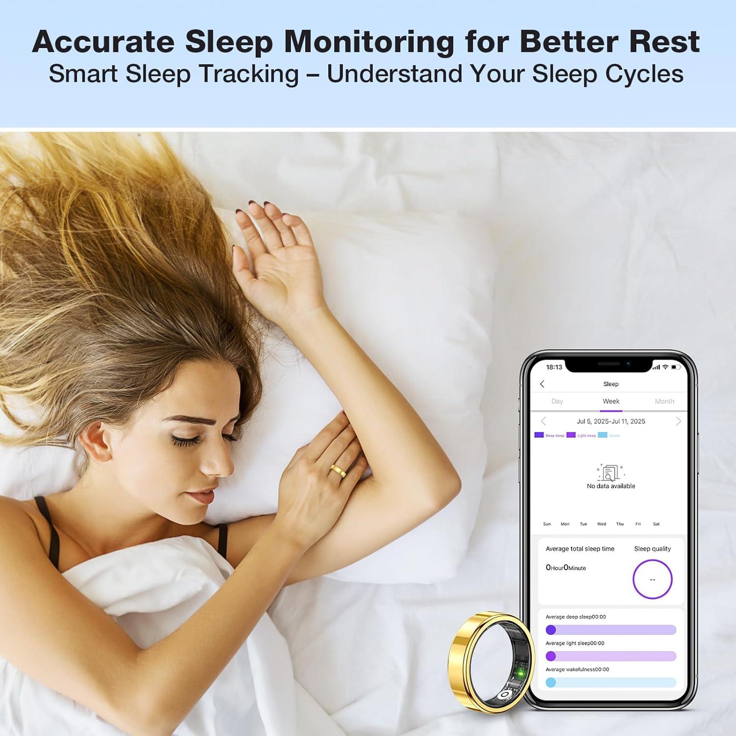 Anillo Inteligente de Salud Oro 8 - Monitoreo Sueño y Frecuencia Cardíaca