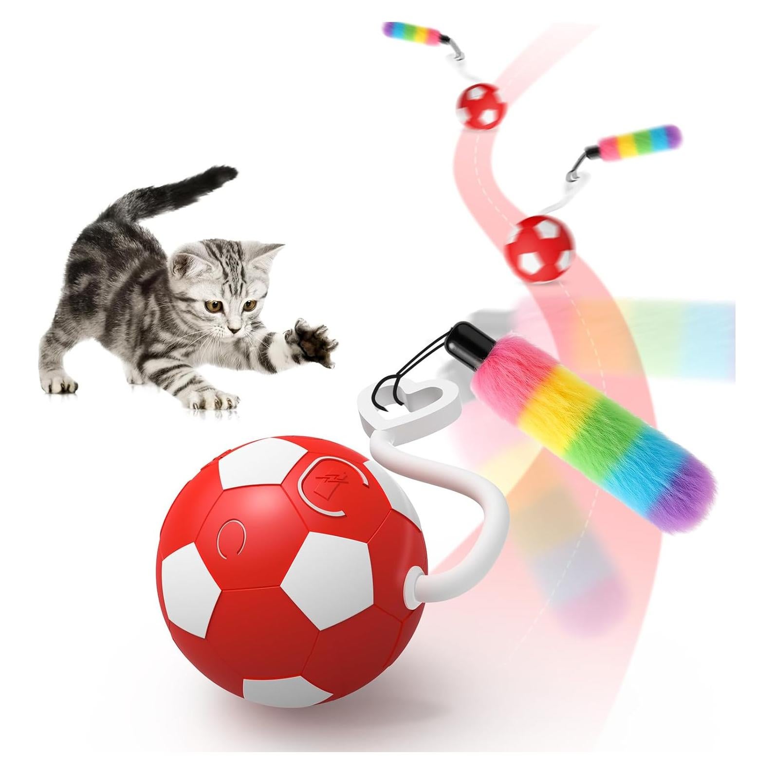 Juguete Interactivo para Gatos VIWIK Rojo, Bola Rodante Automática