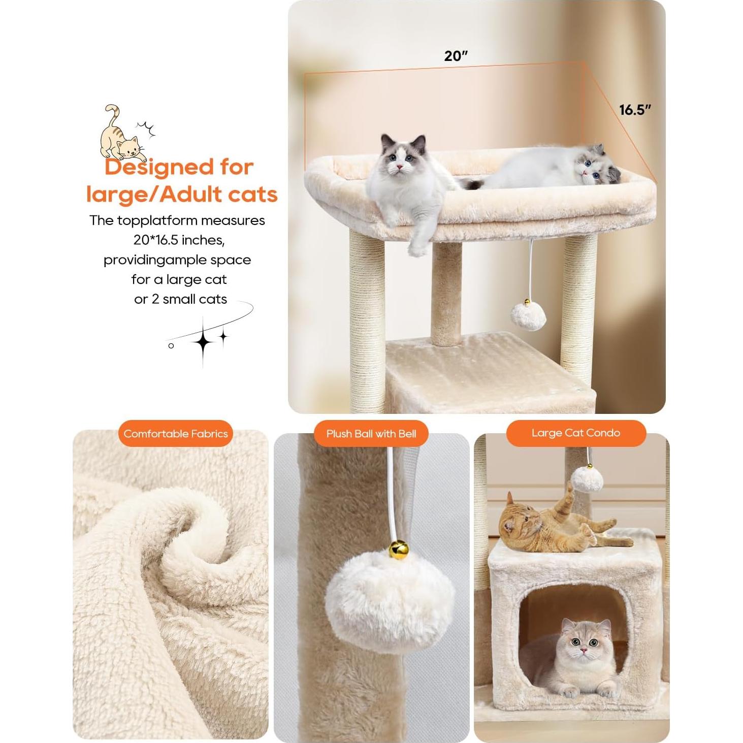Árbol para Gatos SYANDLVY 50x40x68.6 cm Beige con Rascador