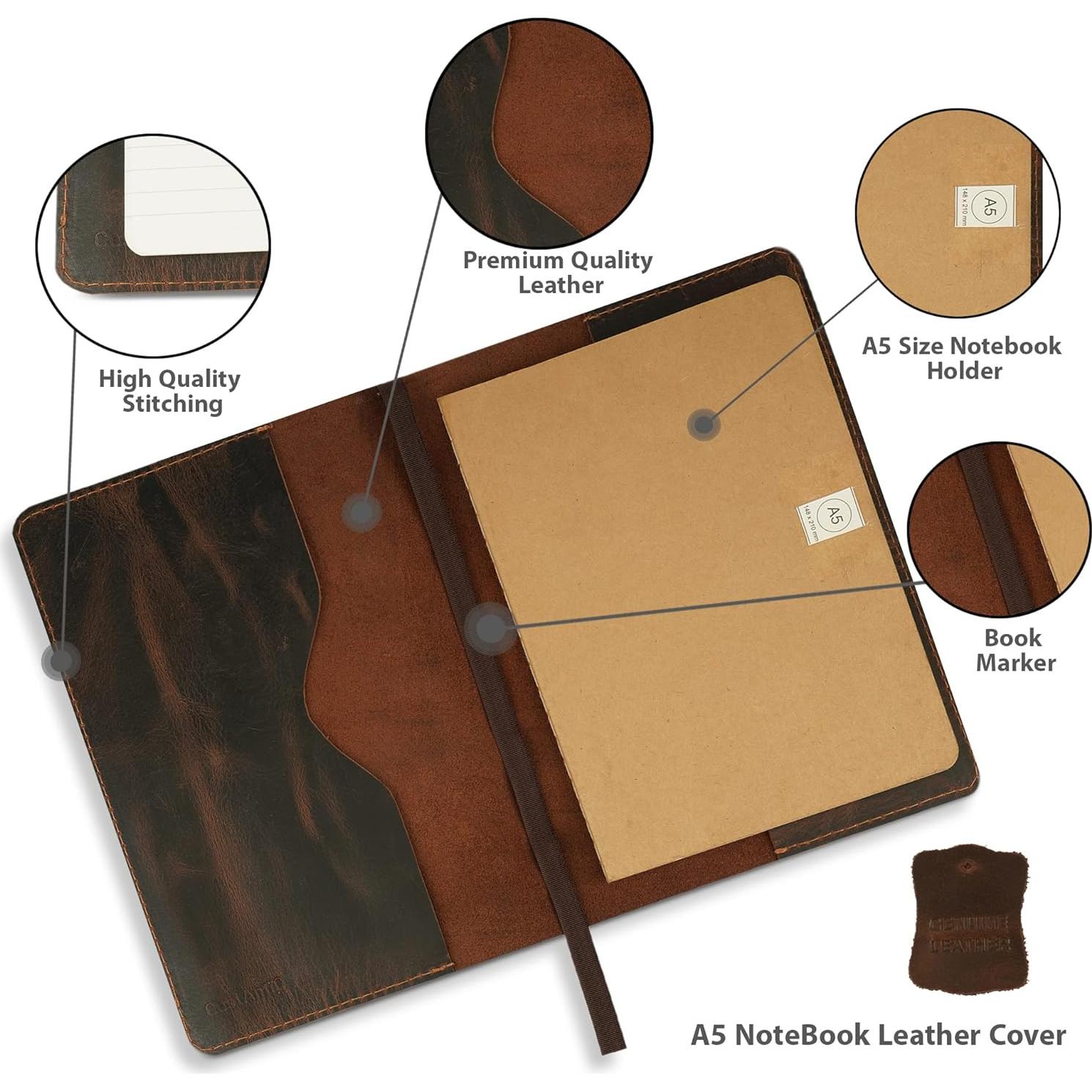 Cubierta de Diario de Cuero A5 TheAntiq Marrón Hecha a Mano