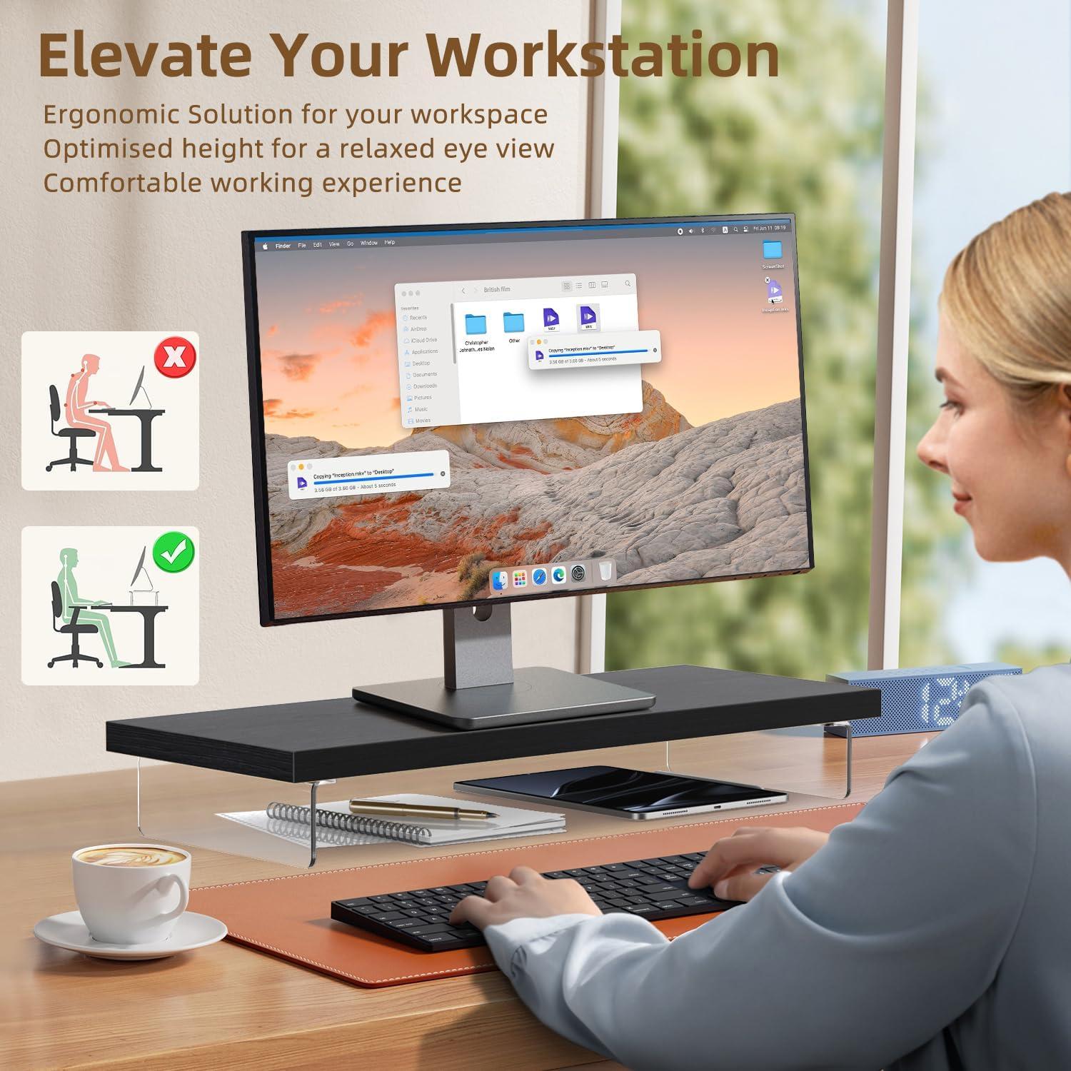 Soporte para Monitor SSWOOD de Madera y Acrílico 63.5x25.4cm