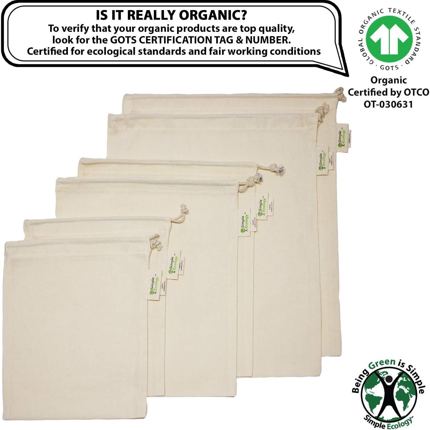 Bolsas Reutilizables Algodón Orgánico Simple Ecology - Juego de 6