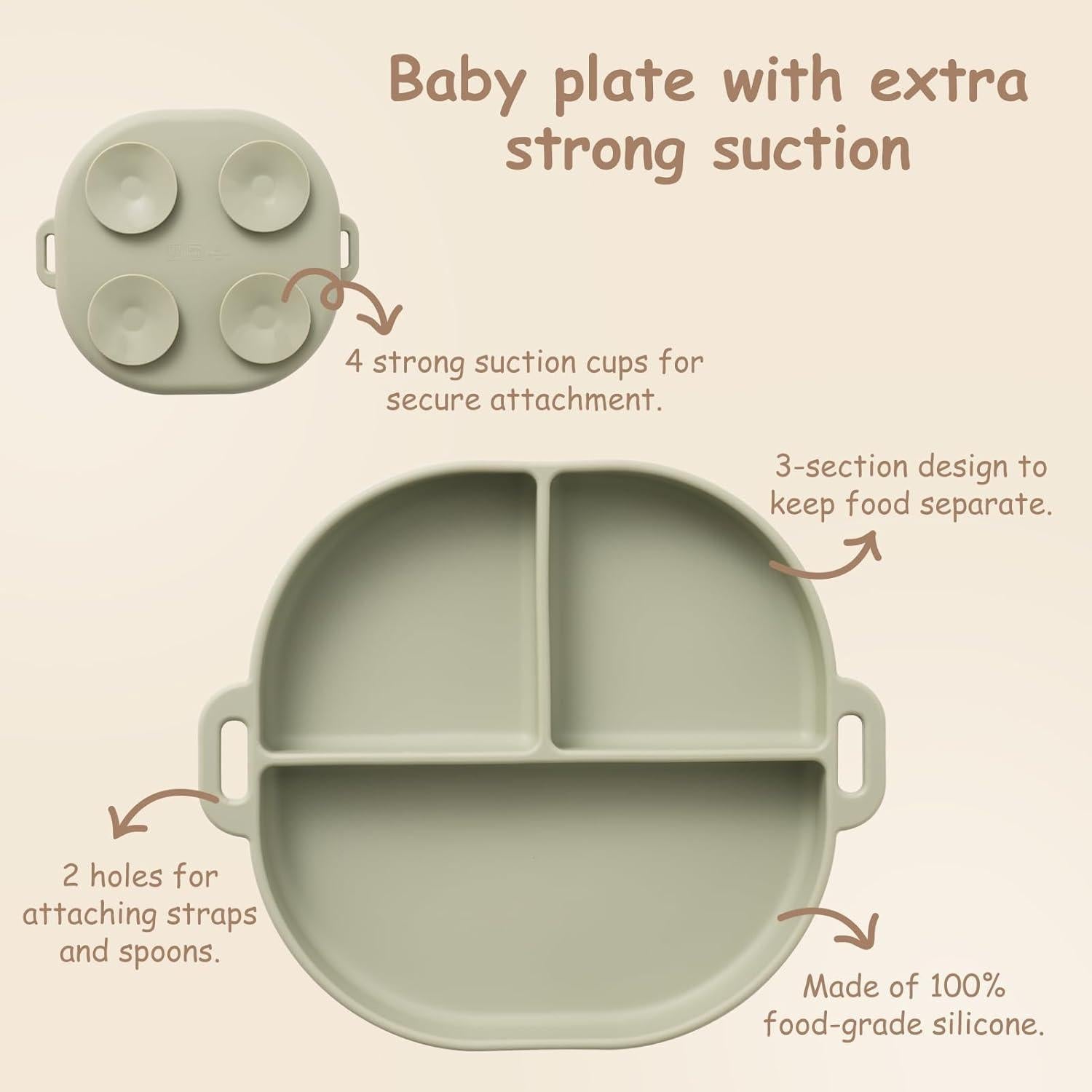 Set de Platos para Bebés YIVEKO con Succión Rosa 7 Piezas