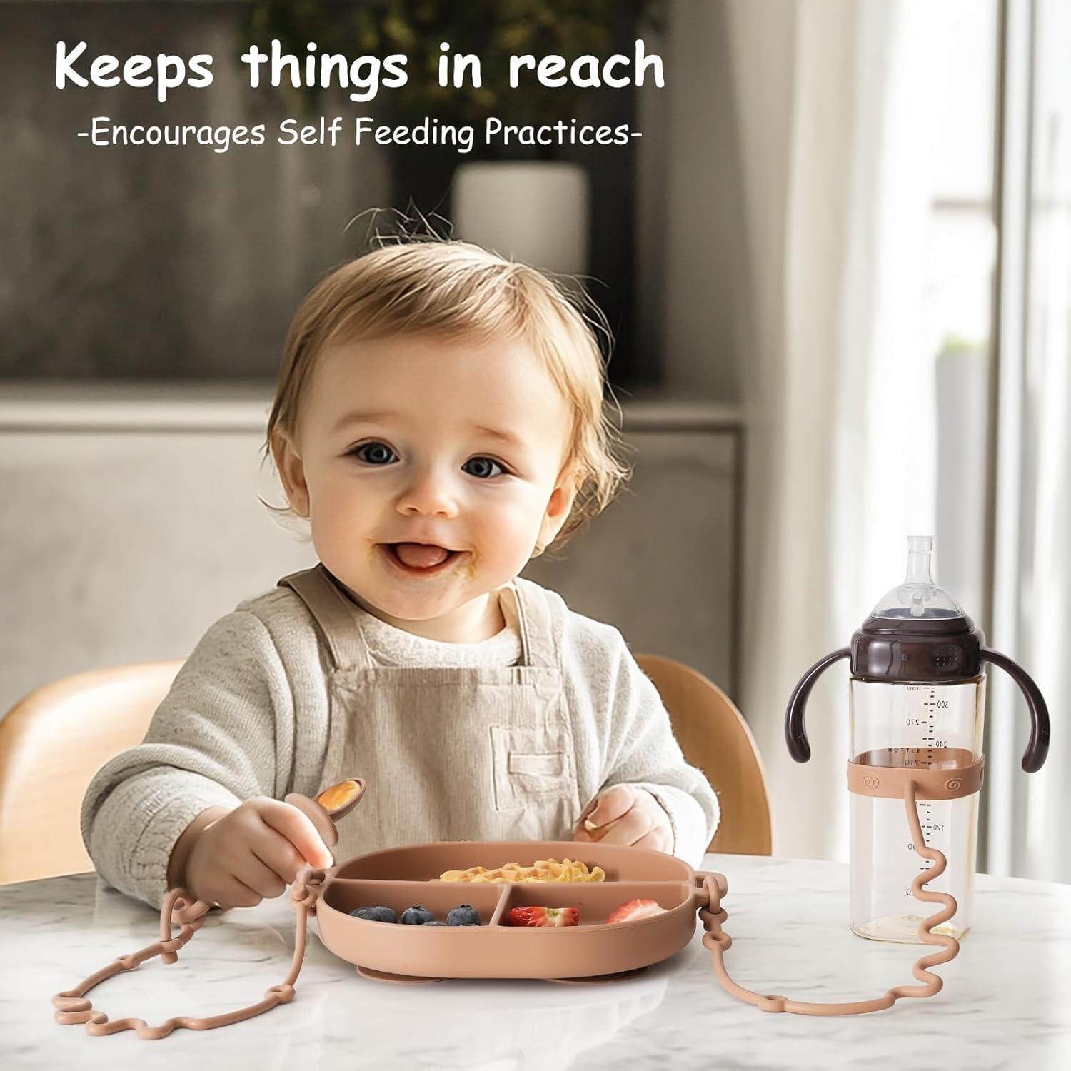 Set de Platos para Bebés YIVEKO con Succión Rosa 7 Piezas