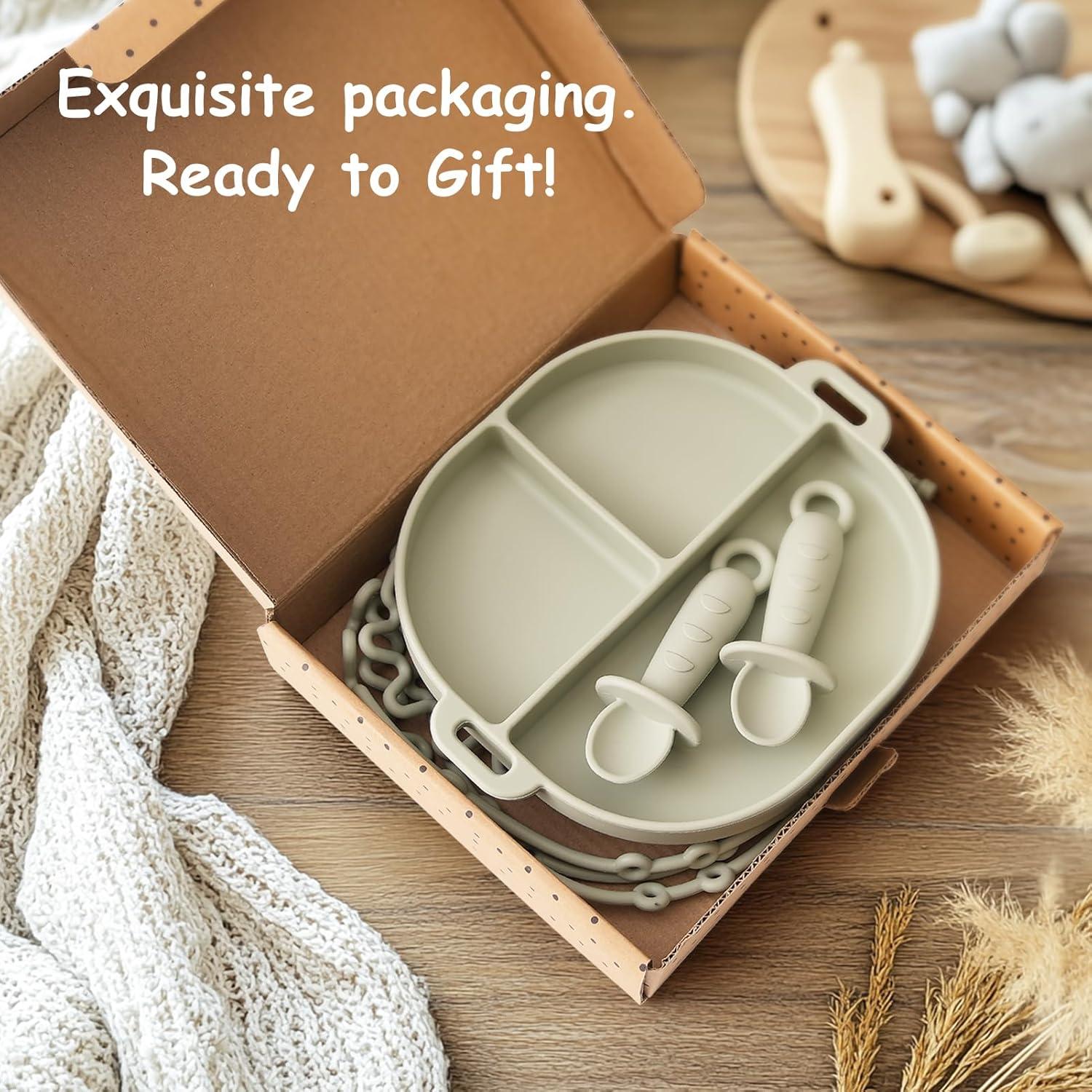 Set de Platos para Bebés YIVEKO con Succión Rosa 7 Piezas