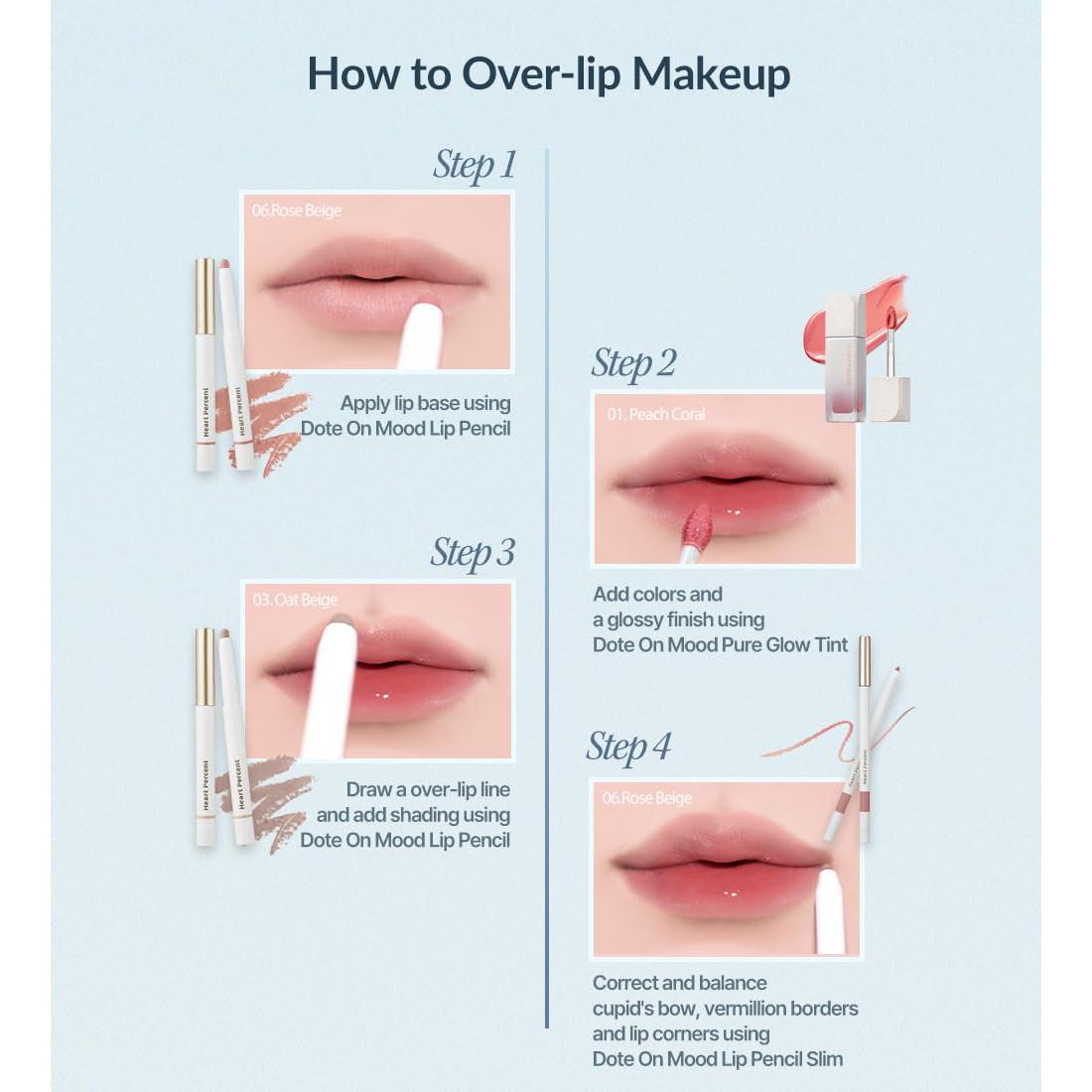 Heart Percent Dote On Mood Lip Liner Pencil, Long-Lasting Creamy Lip Crayon Smooth Lipliner Retractable Lipstick Overlip Line Color 0.8g, #01. Peach Beige