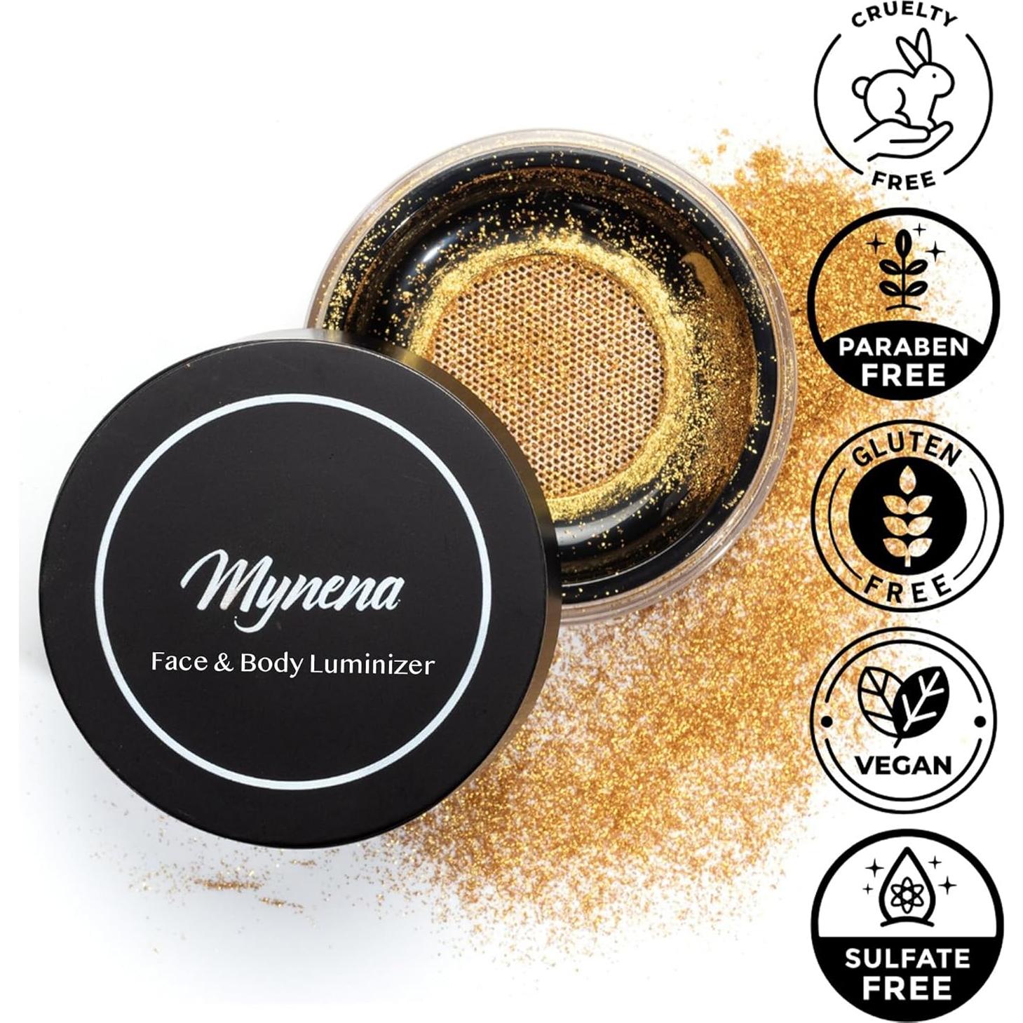 Polvo Iluminador Facial y Corporal Mynena Dorado 70g