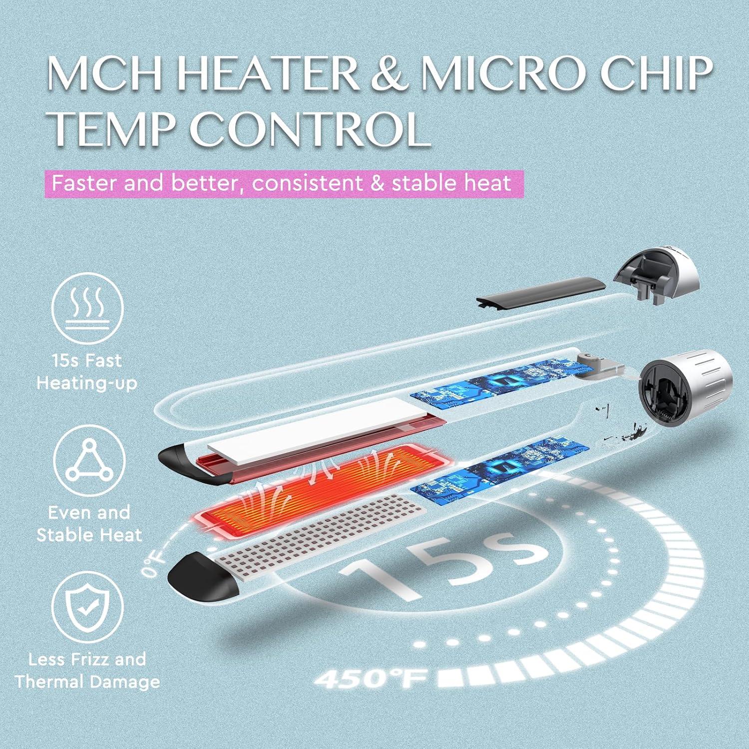 Plancha y Rizador 2 en 1 LANVIER, Cerámica Titanio, 10.4 cm