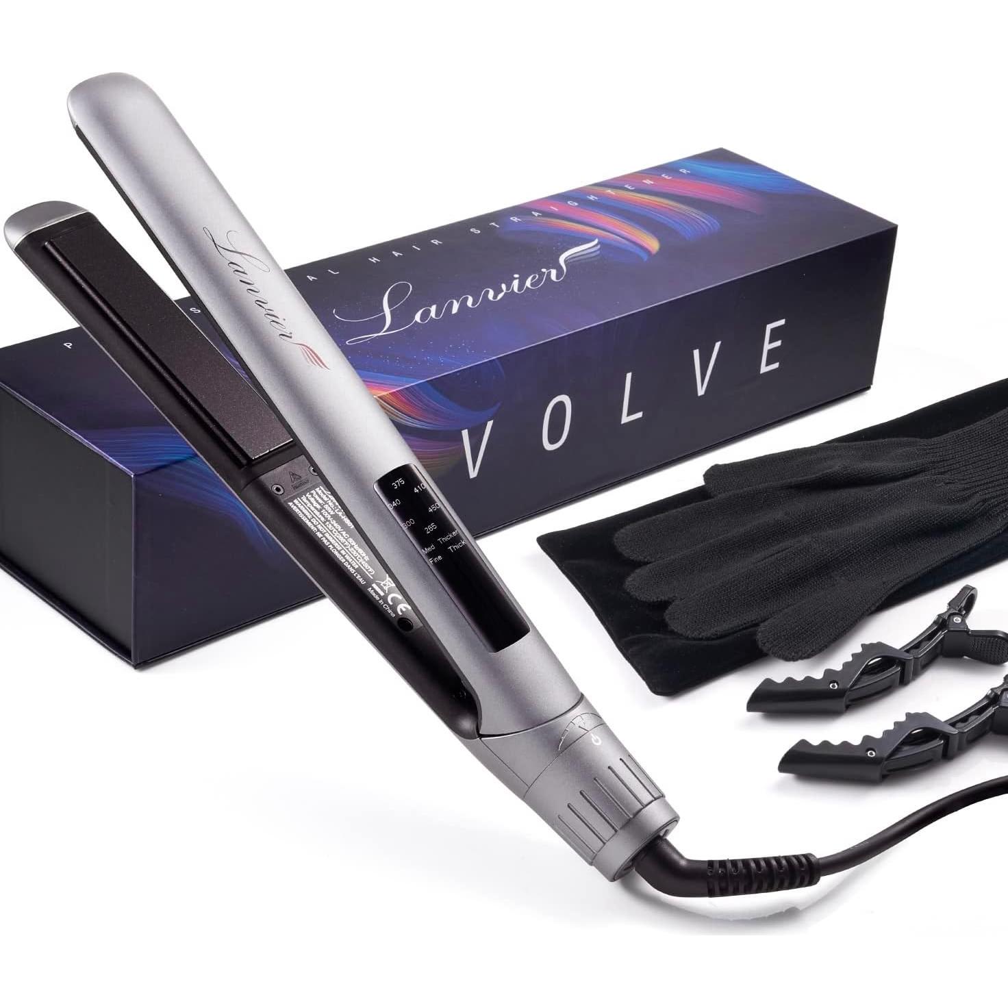 Plancha y Rizador 2 en 1 LANVIER, Cerámica Titanio, 10.4 cm