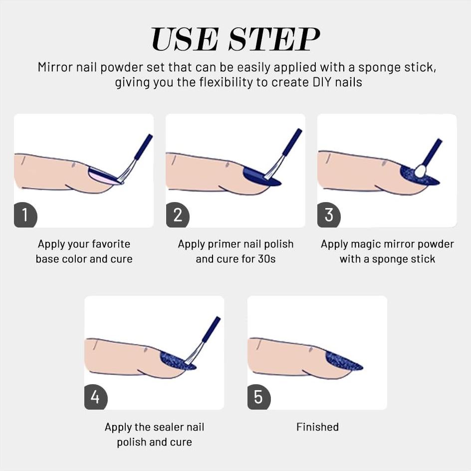 Kit de Polvo de Uñas Efecto Espejo Evpct 2 Pcs Dorado Plateado