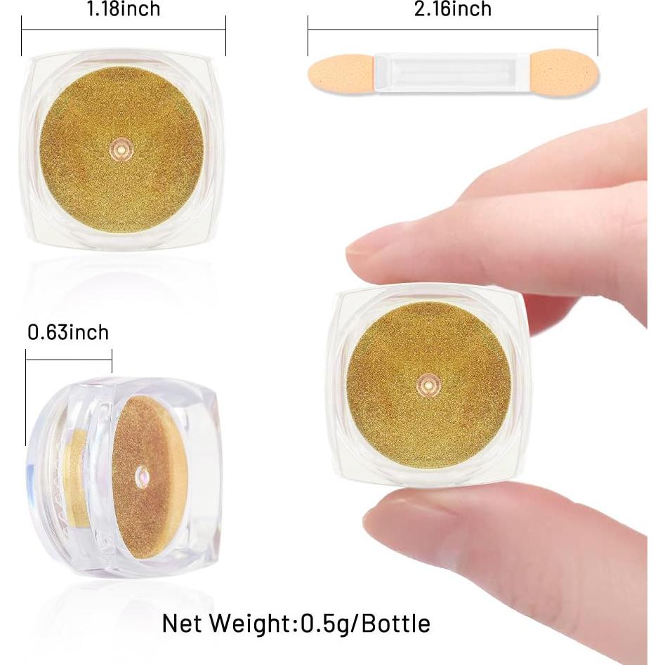 Kit de Polvo de Uñas Efecto Espejo Evpct 2 Pcs Dorado Plateado