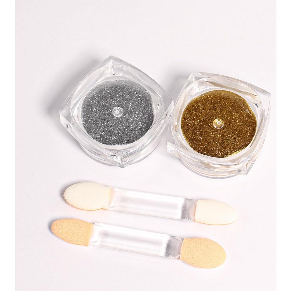 Kit de Polvo de Uñas Efecto Espejo Evpct 2 Pcs Dorado Plateado