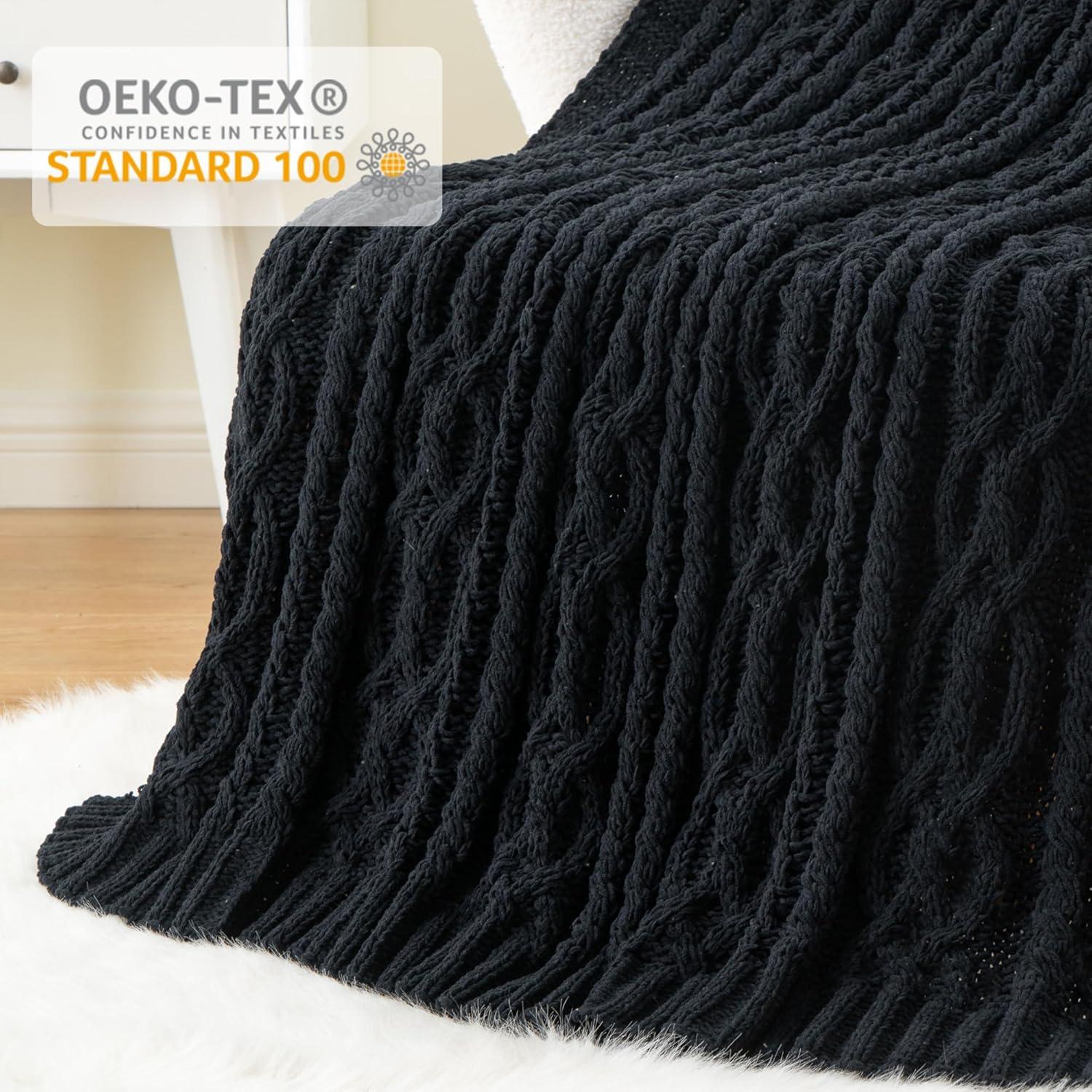 Manta de Chenilla Battilo Negra 130x170cm Suave y Moderna