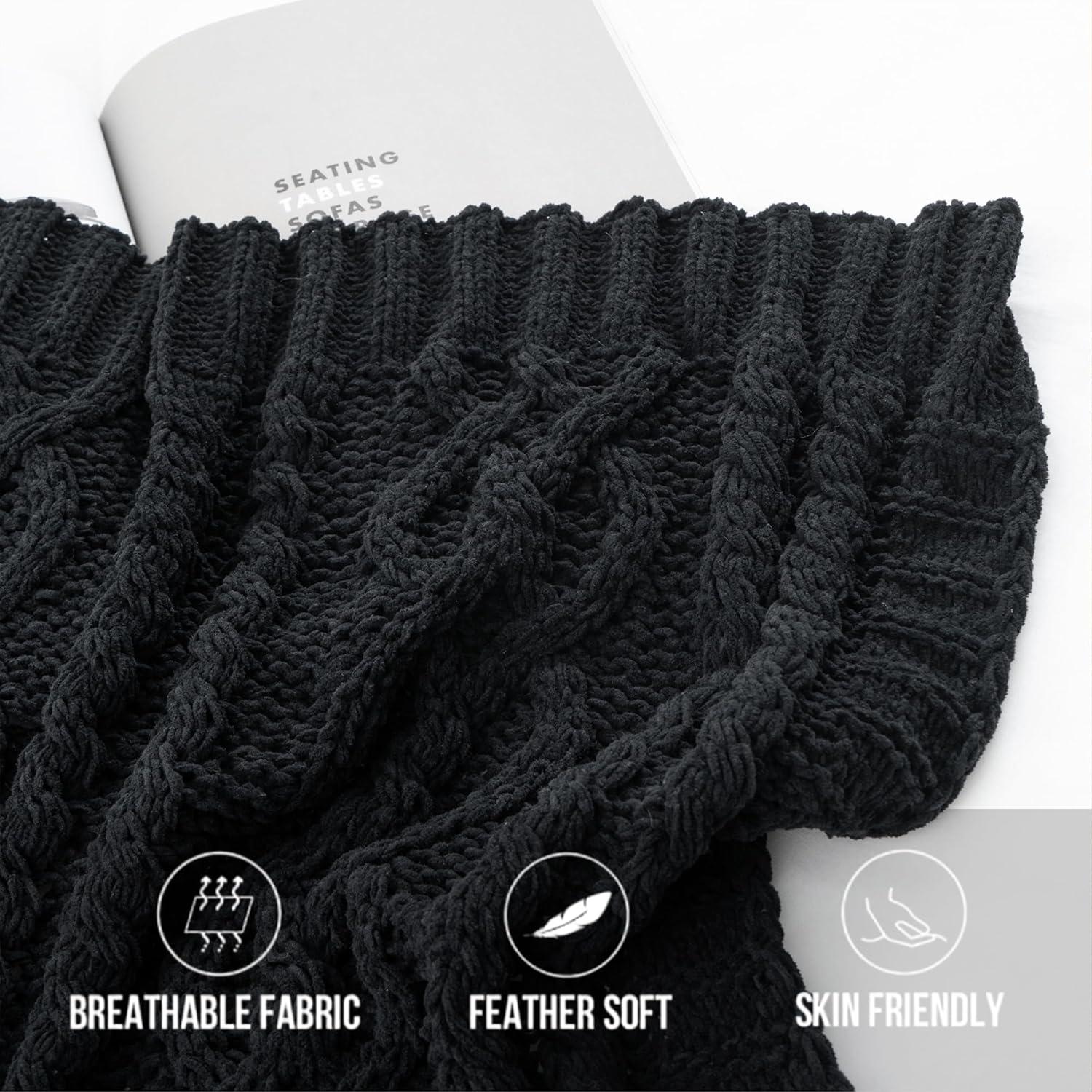 Manta de Chenilla Battilo Negra 130x170cm Suave y Moderna