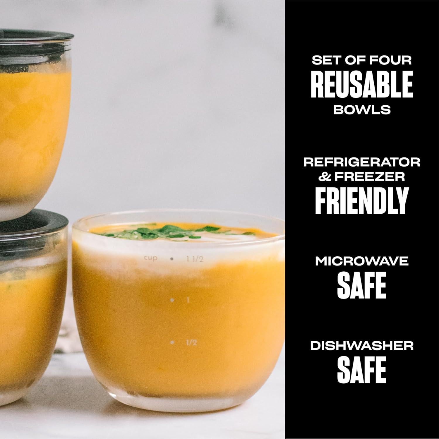 Juego de 4 Tazones de Vidrio S'well 340g Apilables Negro