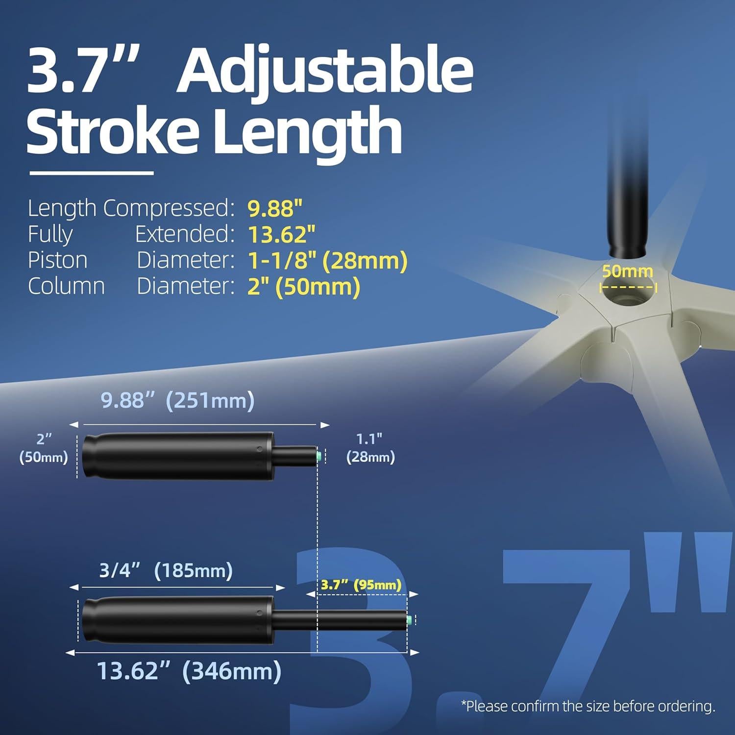 Cilindro de Gas MASTERY MART para Silla de Oficina 4" Negro