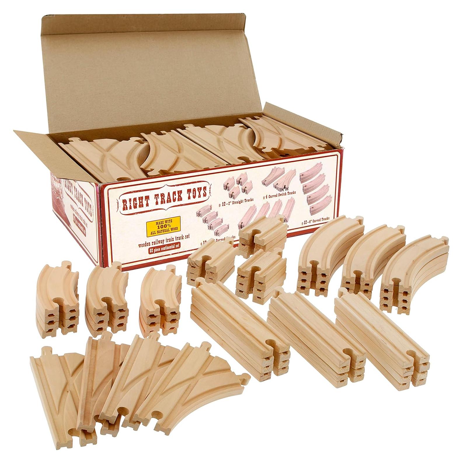 Juego de Pistas de Tren de Madera Right Track 52 Piezas