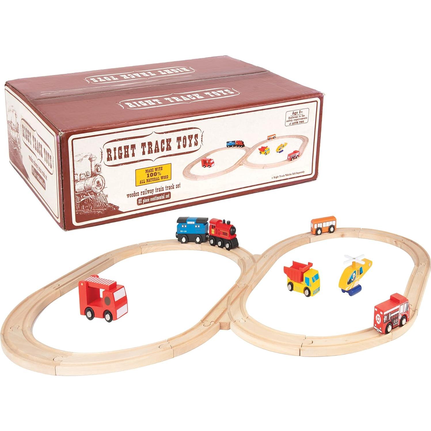 Juego de Pistas de Tren de Madera Right Track 52 Piezas