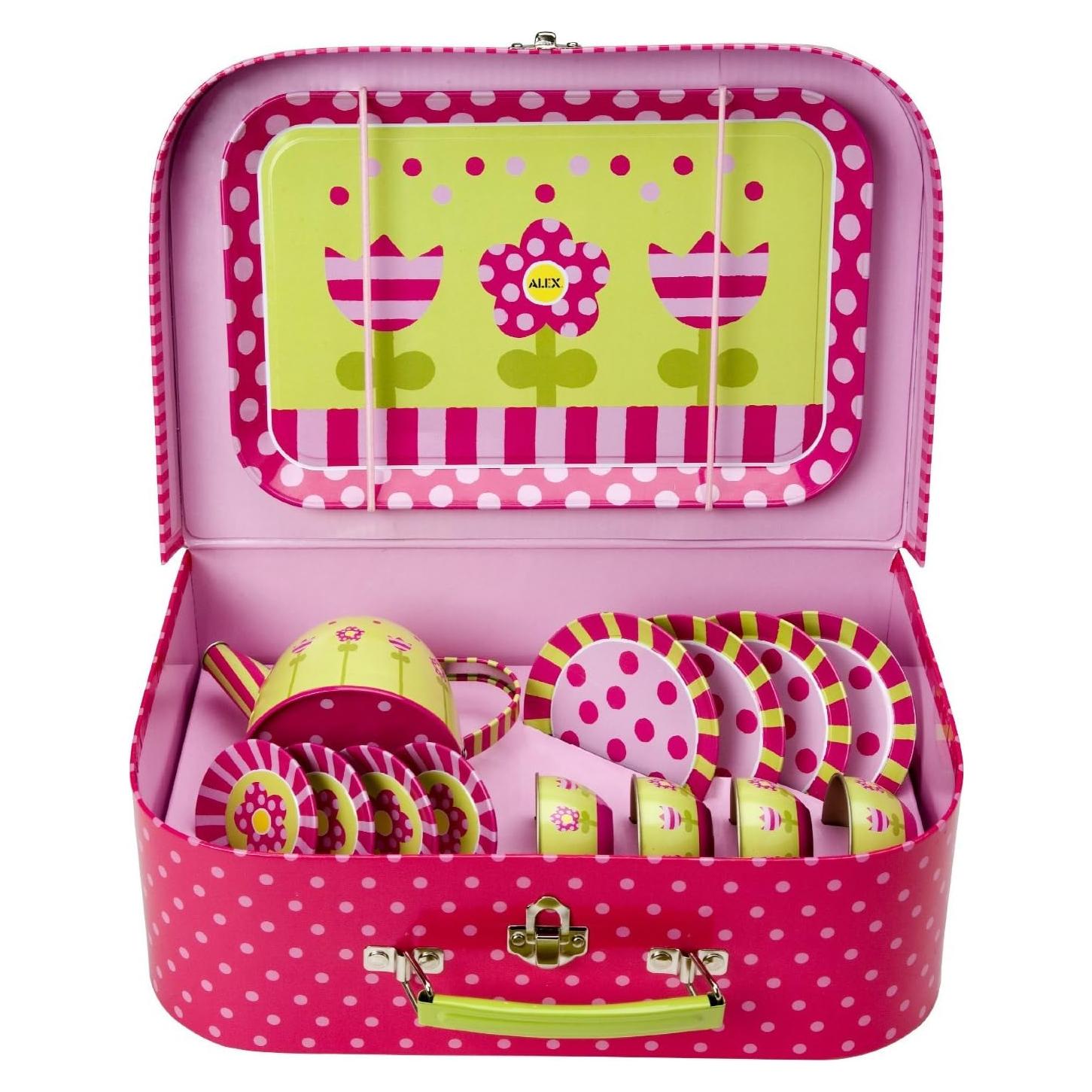 Juego de té de hojalata ALEX para niños, 16 piezas floral